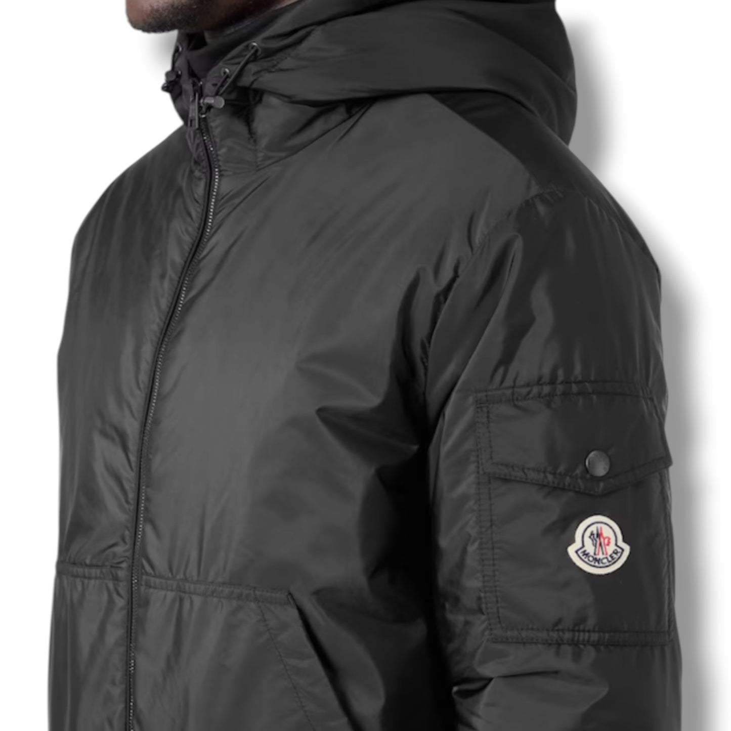 MONCLER HOODED PUFFER BOMBER JACKET BLACK