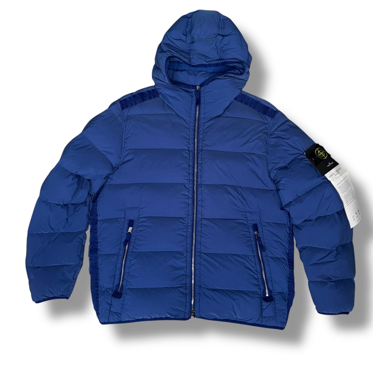 STONE ISLAND SEAMLESS TUNNEL HOODED PUFFER JACKET BLUETTE