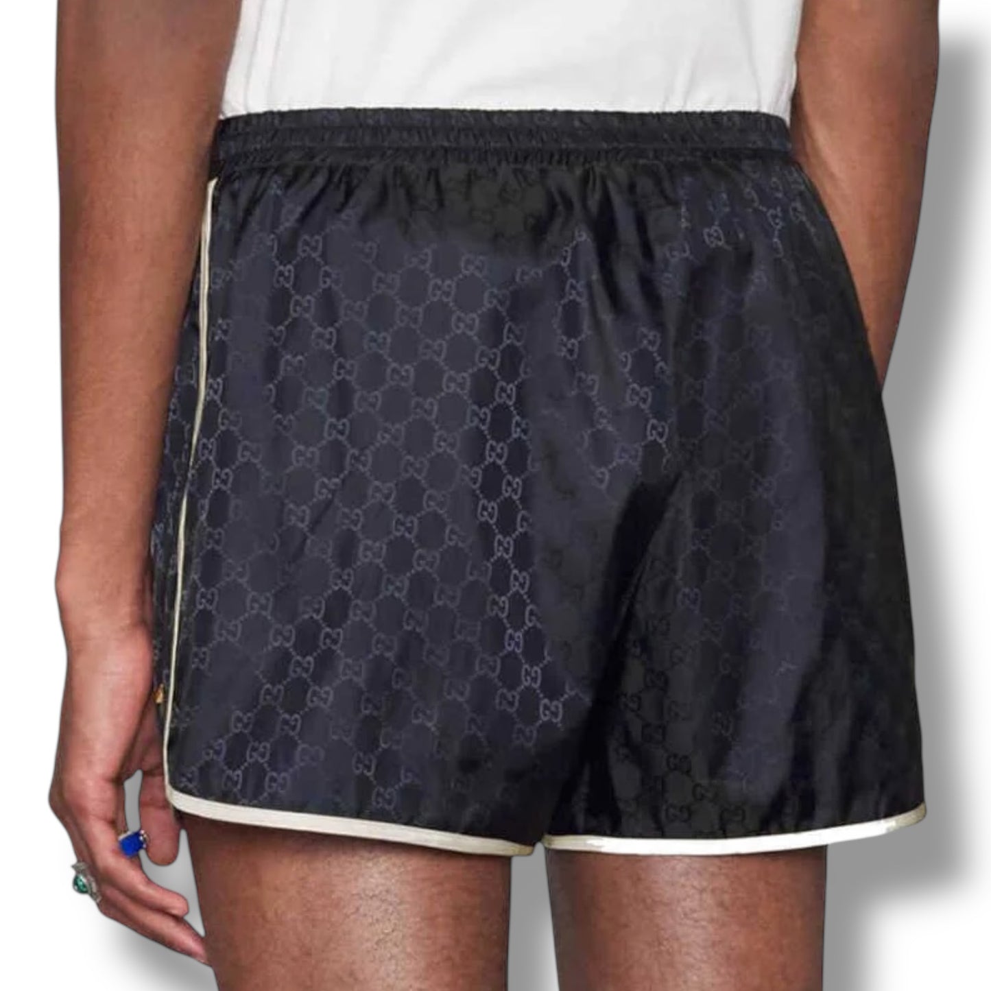 GUCCI BEE MONOGRAM SWIM SHORTS NAVY BLUE