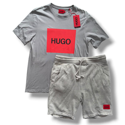 HUGO RED PATCH T-SHIRT & JERSEY SHORTS SET GREY *SALE*
