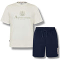 AQUASCUTUM BIG LOGO T-SHIRT & SIDE POCKET SWIM SHORTS SET WHITE - NAVY