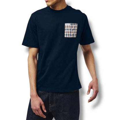 AQUASCUTUM CHECK POCKET T-SHIRT NAVY BLUE