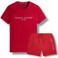 TOMMY HILFIGER LOGO T-SHIRT & SWIM SHORTS SET RED