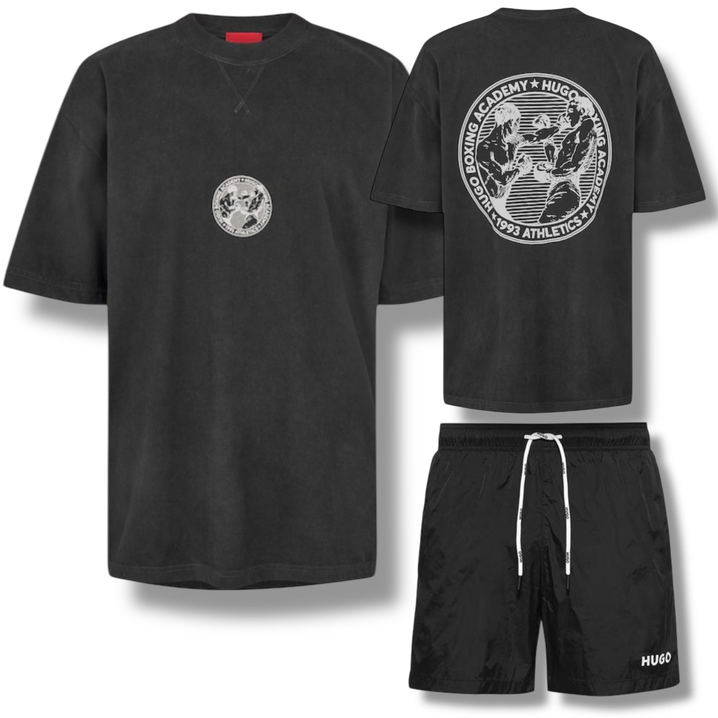 HUGO BOXING T-SHIRT & SMALL LOGO SWIM SHORTS SET BLACK