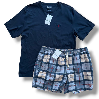 BARBOUR T-SHIRT & SWIM SHORTS SET NAVY BLUE *SALE*