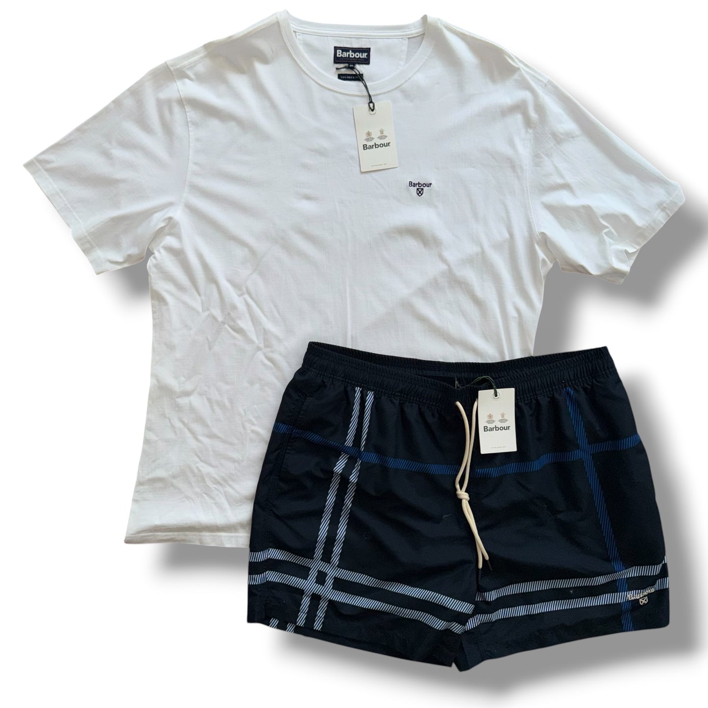 BARBOUR T-SHIRT & SWIM SHORTS SET WHITE *SALE*