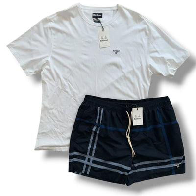 BARBOUR T-SHIRT & SWIM SHORTS SET WHITE *SALE*