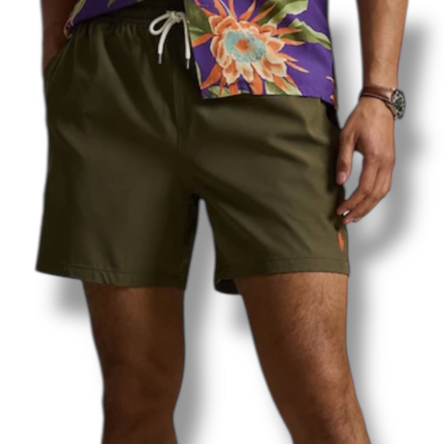 RALPH LAUREN T-SHIRT & SWIM SHORTS SET WHITE & OLIVE GREEN