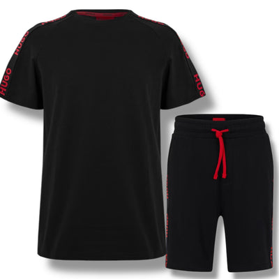 HUGO TAPE JERSEY T-SHIRT & SHORTS SET BLACK - RED