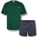 LACOSTE SMALL LOGO T-SHIRT & ALL OVER LOGO SWIM SHORTS SET GREEN & NAVY BLUE
