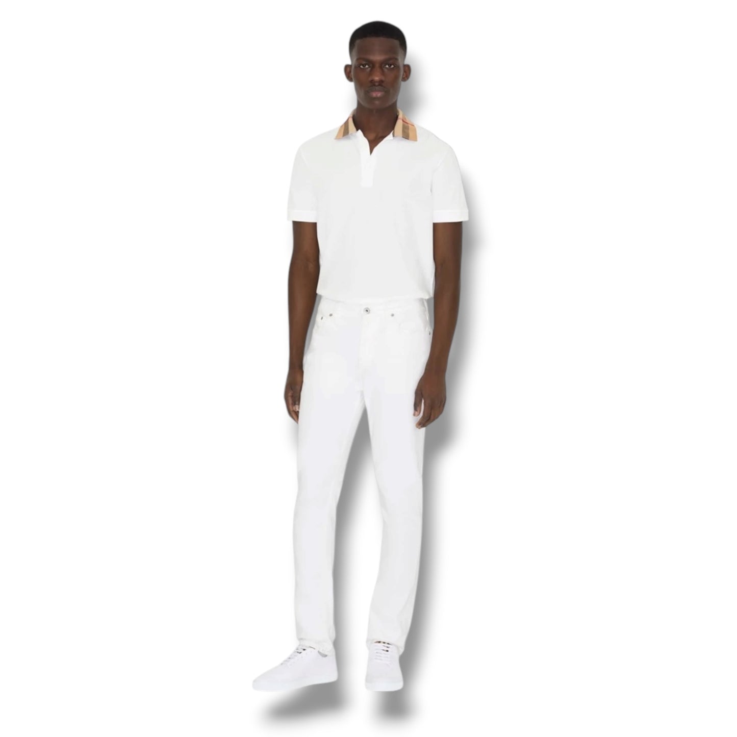 BURBERRY CHECK COLLAR POLO SHIRT WHITE