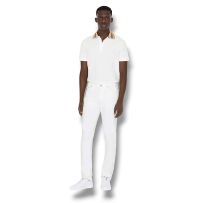BURBERRY CHECK COLLAR POLO SHIRT WHITE