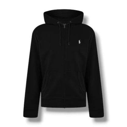 RALPH LAUREN TECH FULL ZIP HOODED SWEATSHIRT & JERSEY SHORTS SET BLACK