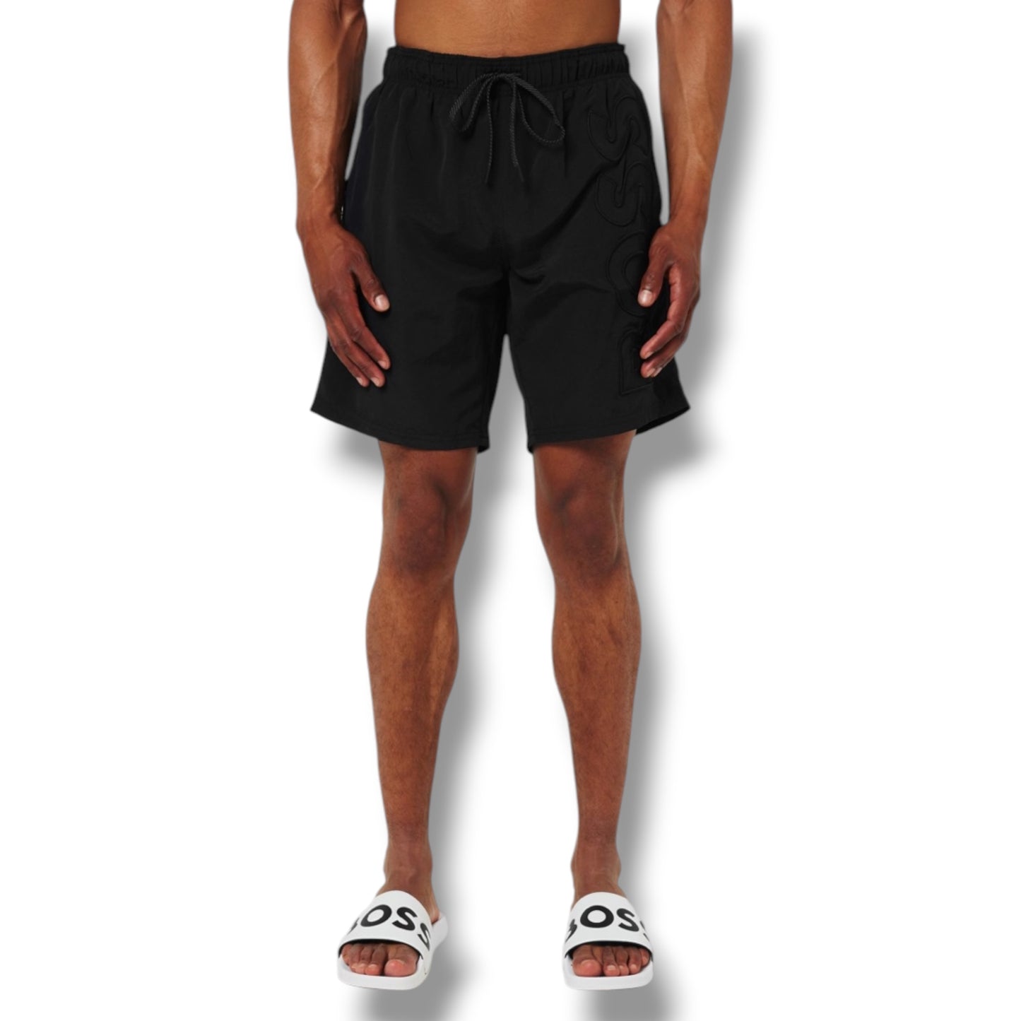 HUGO BOSS PATCH T-SHIRT & VERTI LOGO SWIM SHORTS SET WHITE & BLACK