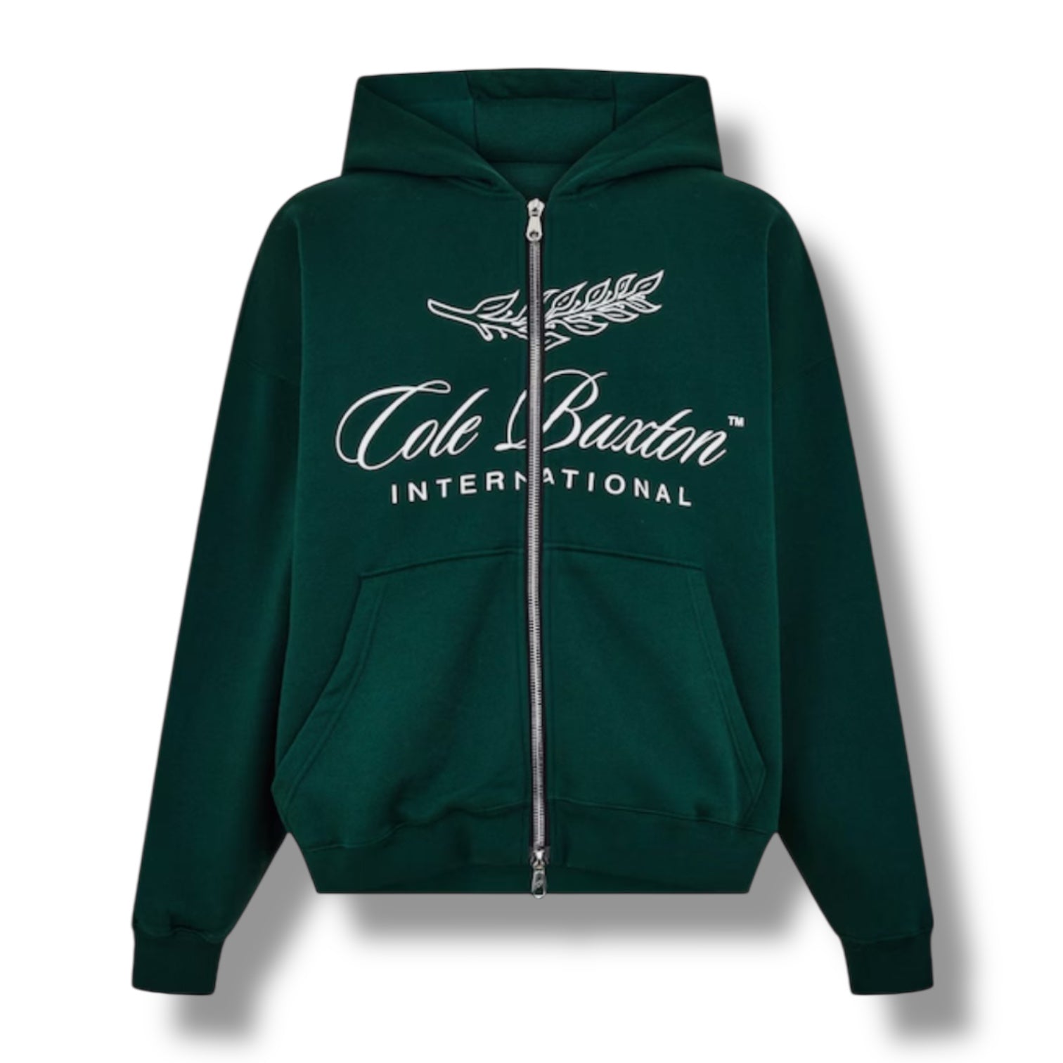 COLE BUXTON INTER FRONT LOGO ZIP UP HOODIE GREEN