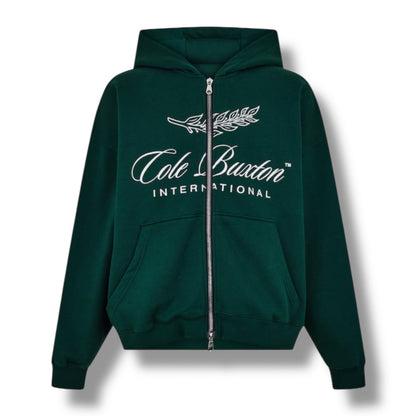 COLE BUXTON INTER FRONT LOGO ZIP UP HOODIE GREEN