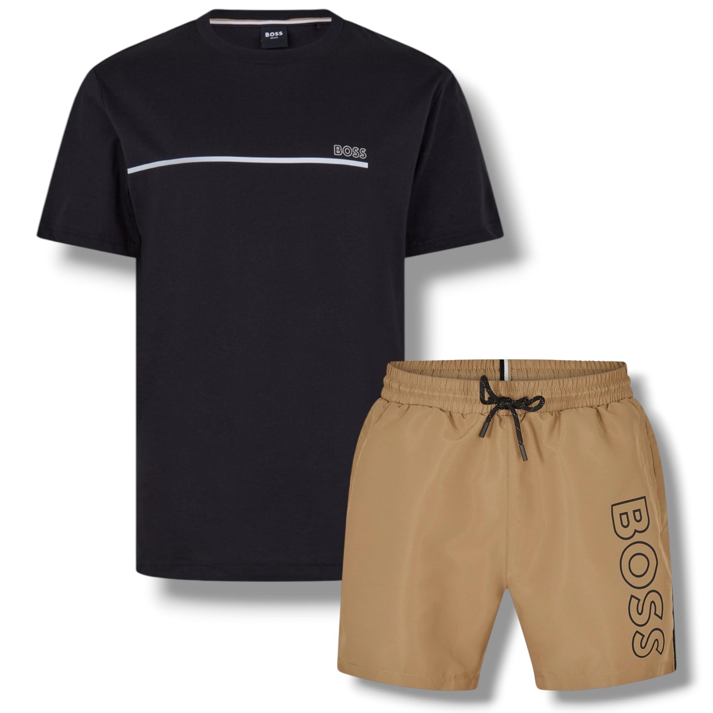 HUGO BOSS STORM T-SHIRT & SWIM SET BLACK & CAMEL BEIGE