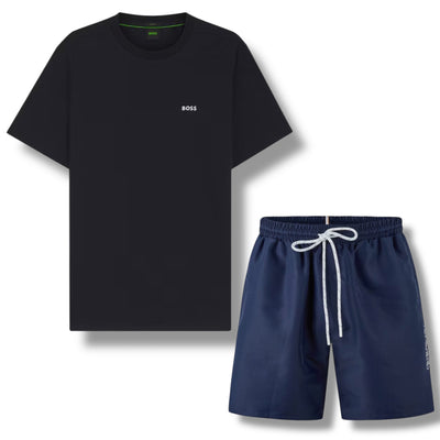 HUGO BOSS SMALL LOGO T-SHIRT & VERTI SWIM SHORTS SET NAVY BLUE