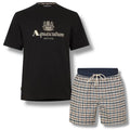AQUASCUTUM BIG LOGO T-SHIRT & CHECK SWIM SHORTS SET BLACK - BEIGE