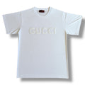 GUCCI EMBROIDERED STITCH LOGO T-SHIRT WHITE