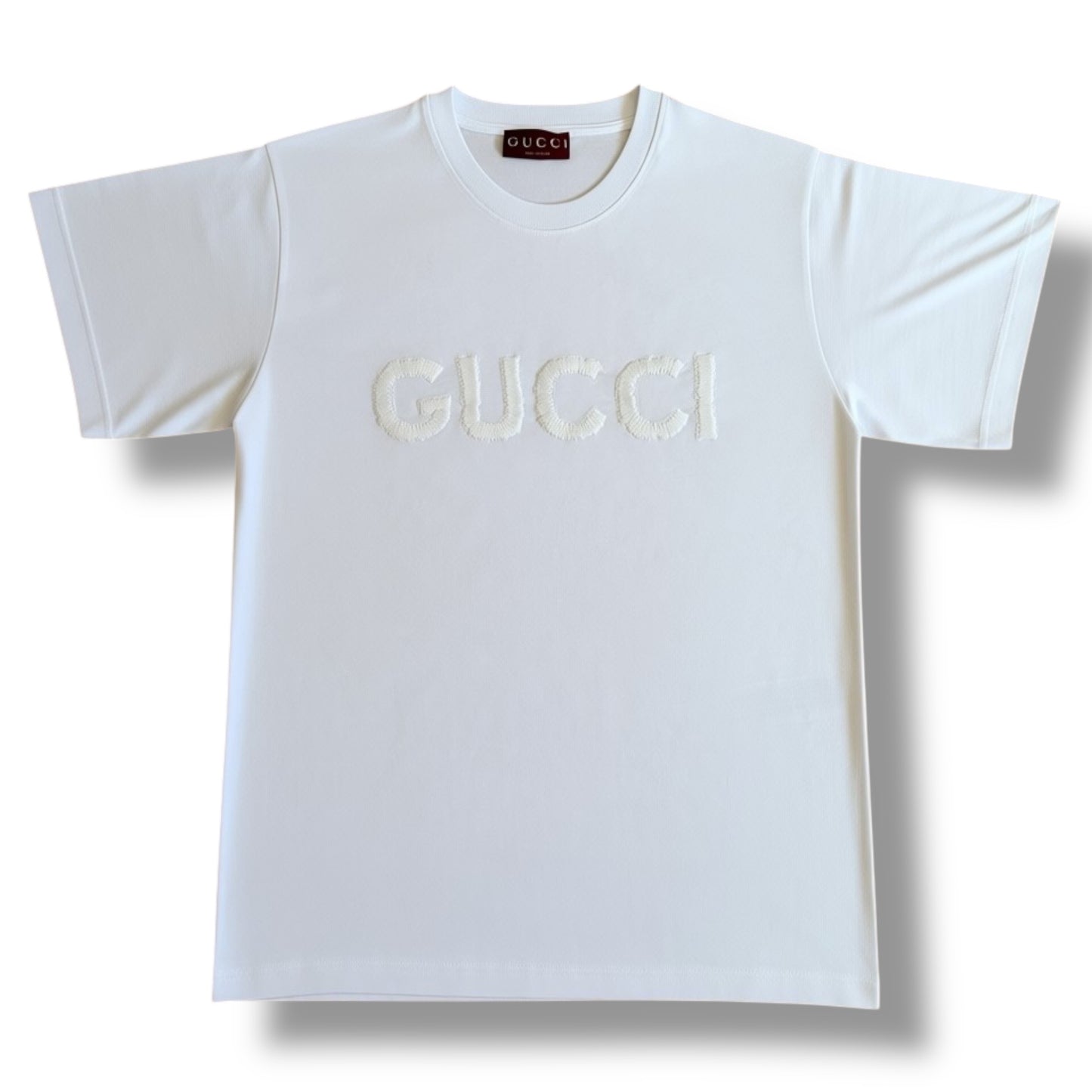 GUCCI EMBROIDERED STITCH LOGO T-SHIRT WHITE