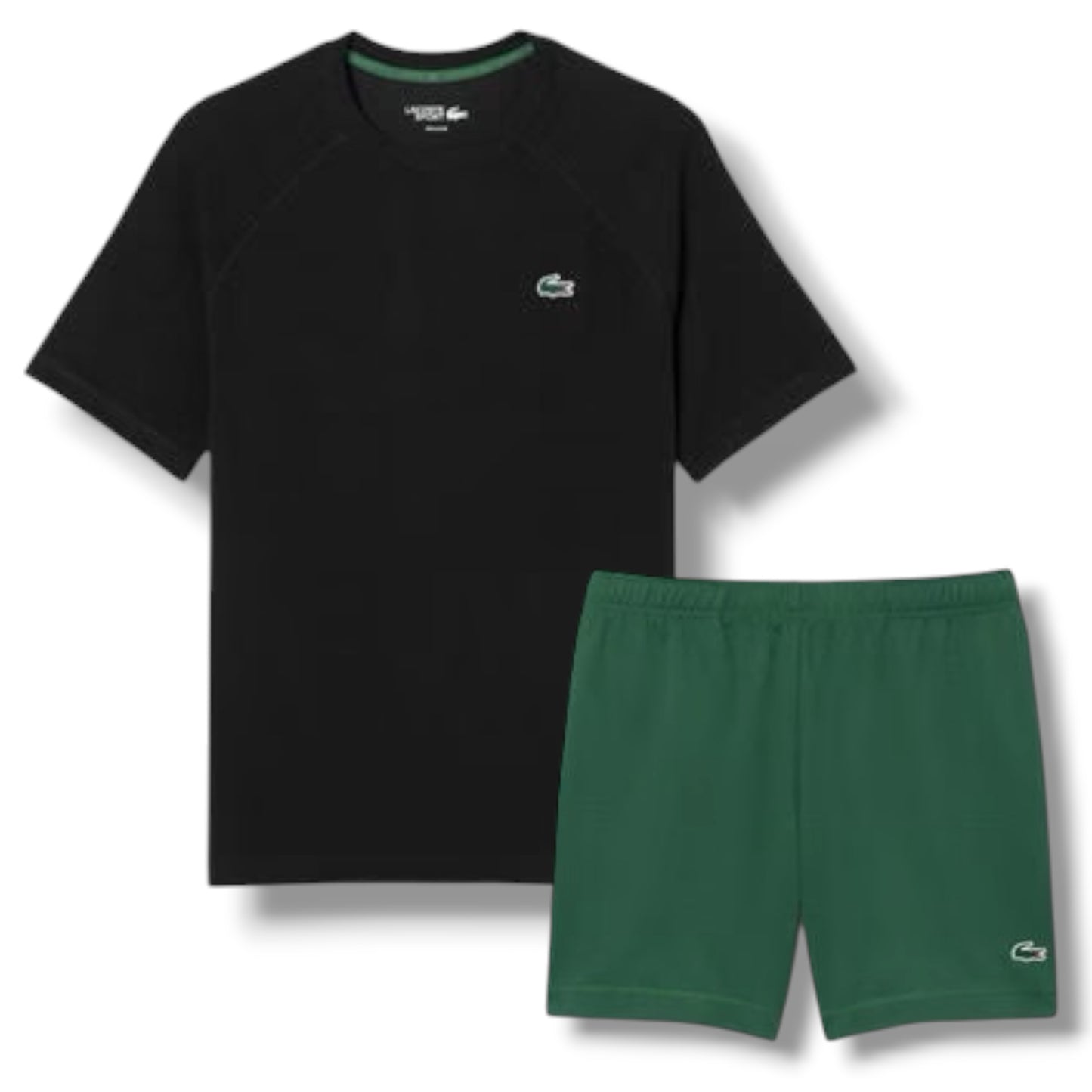 LACOSTE TECH GYM SET T-SHIRT & SHORTS BLACK & GREEN
