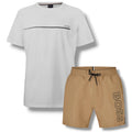 HUGO BOSS STORM T-SHIRT & SWIM SHORTS SET WHITE & CAMEL BEIGE