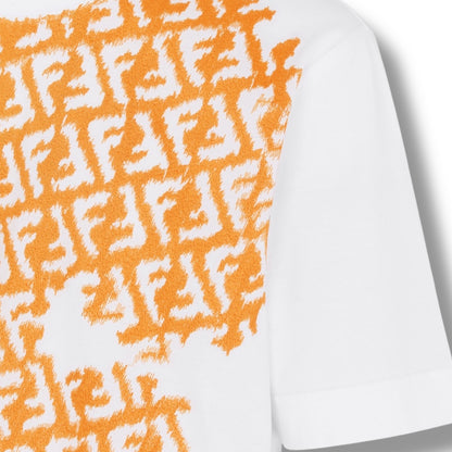 FENDI FF ALL OVER LOGO T-SHIRT WHITE & ORANGE