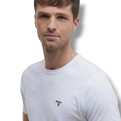 BARBOUR SMALL LOGO T-SHIRT & CHECK SWIM SHORTS SET WHITE & BEIGE