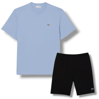 LACOSTE SMALL LOGO T-SHIRT & JERSEY SHORTS SET LIGHT BLUE & BLACK