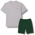 LACOSTE SMALL LOGO T-SHIRT & JERSEY SHORTS SET GREY & GREEN