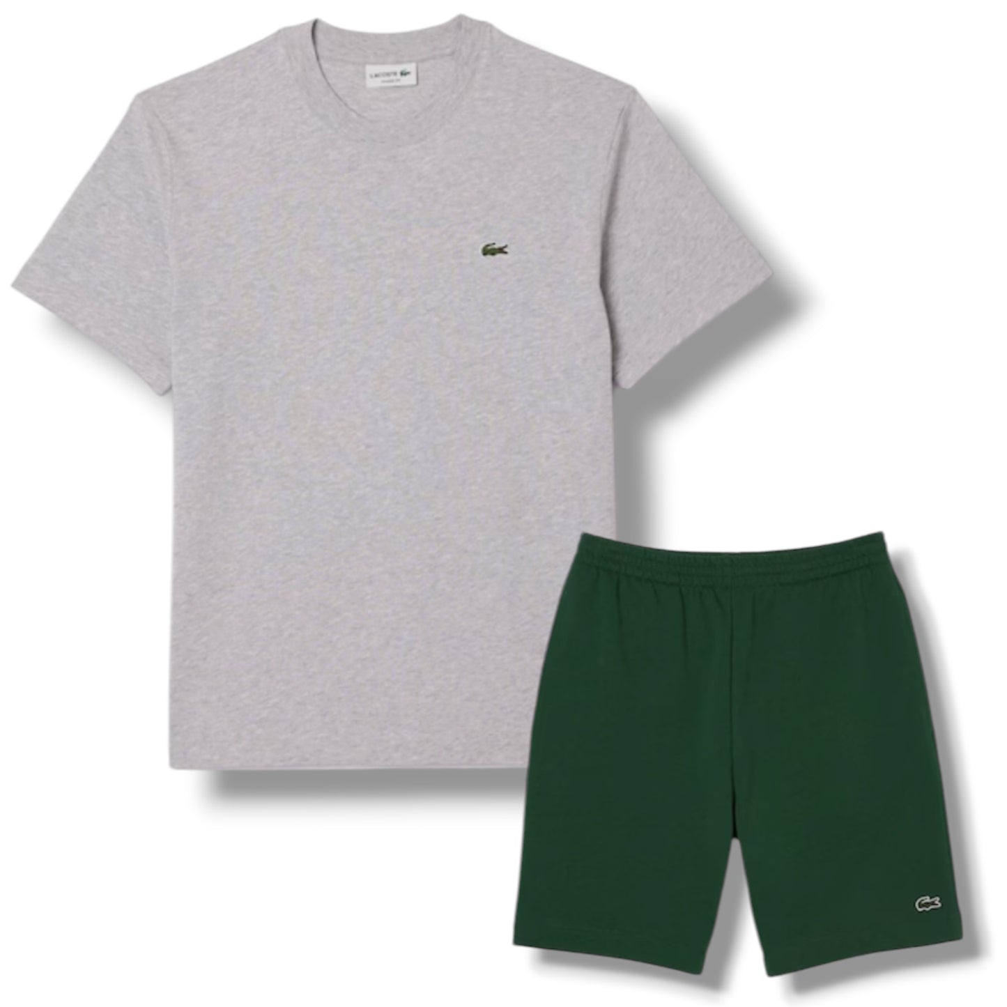LACOSTE SMALL LOGO T-SHIRT & JERSEY SHORTS SET GREY & GREEN