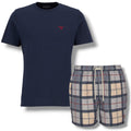BARBOUR SMALL LOGO T-SHIRT & CHECK SWIM SHORTS SET NAVY BLUE & BEIGE