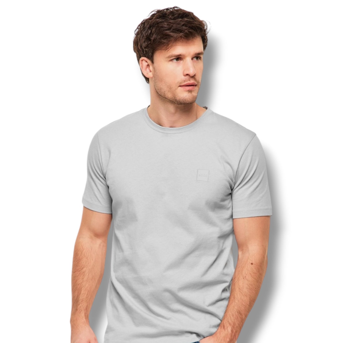 HUGO BOSS PATCH T-SHIRT & VERTI LOGO SWIM SHORTS LIGHT GREY & NAVY BLUE