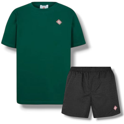 CASABLANCA DIAMOND T-SHIRT & SWIM SHORTS SET GREEN & BLACK