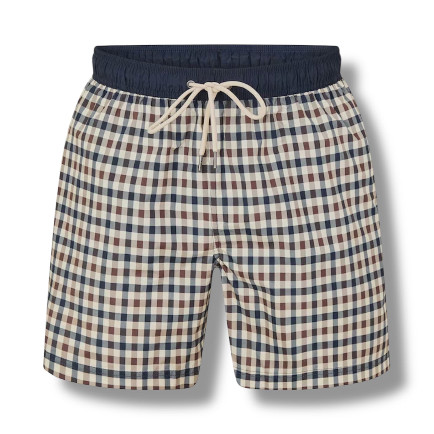 AQUASCUTUM BIG LOGO T-SHIRT & CHECK SWIM SHORTS SET AVIO BLUE - BEIGE
