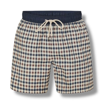 AQUASCUTUM BIG LOGO T-SHIRT & CHECK SWIM SHORTS SET AVIO BLUE - BEIGE
