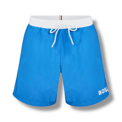 HUGO BOSS BIG LOGO T-SHIRT & SWIM SHORTS COMBO WHITE & ROYAL BLUE