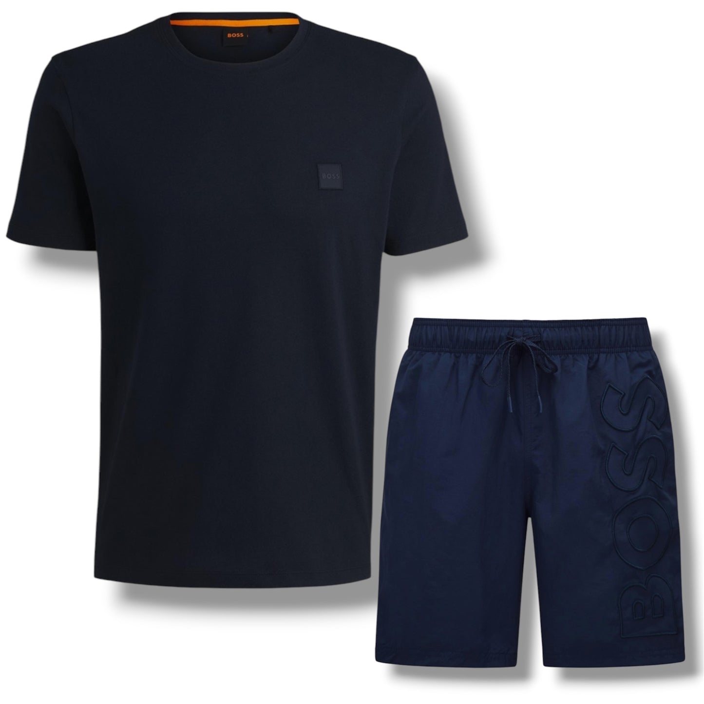 HUGO BOSS PATCH T-SHIRT & VERTI LOGO SWIM SHORTS NAVY BLUE