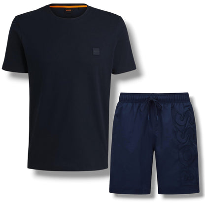 HUGO BOSS PATCH T-SHIRT & VERTI LOGO SWIM SHORTS NAVY BLUE