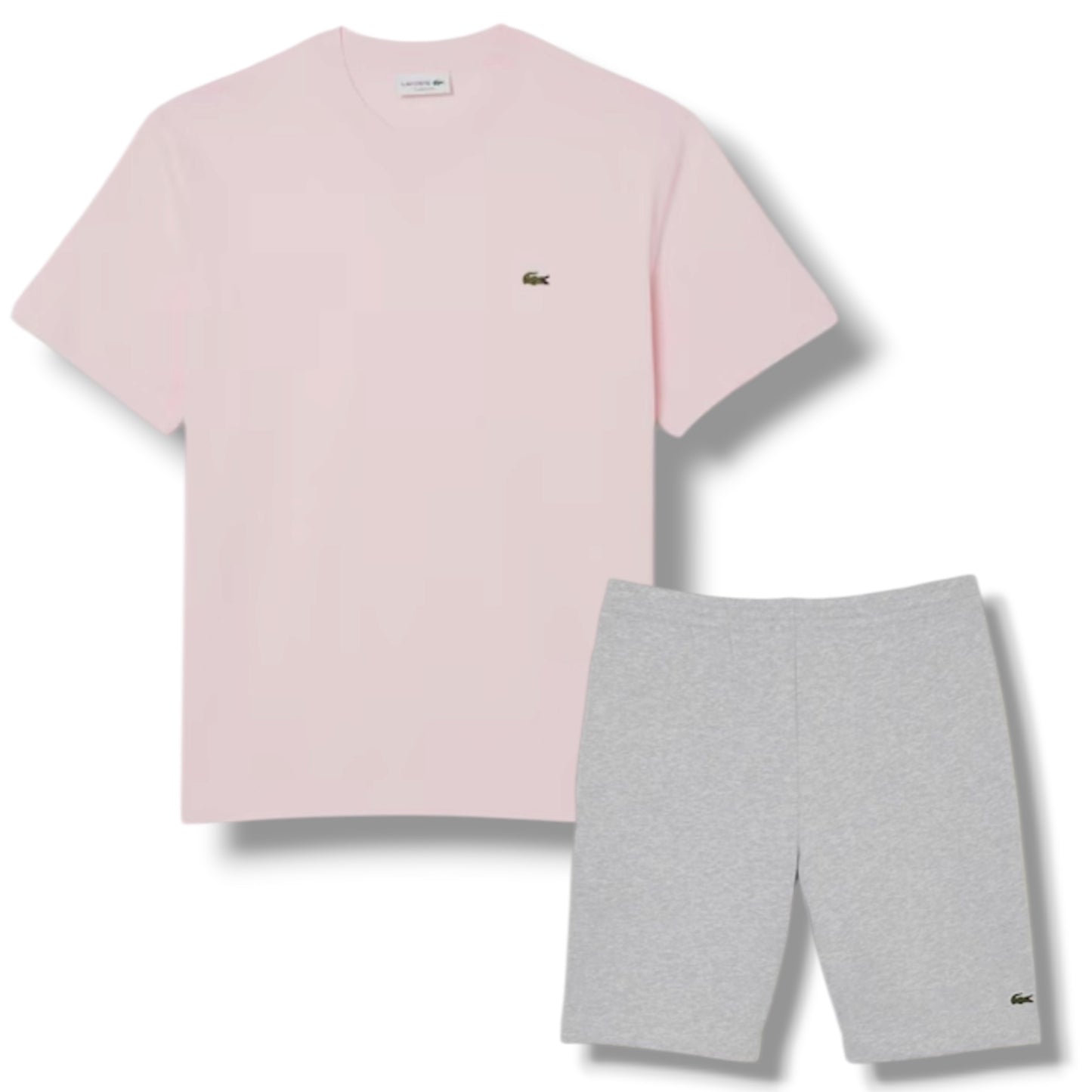 LACOSTE SMALL LOGO T-SHIRT & JERSEY SHORTS SET PINK & GREY