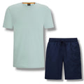 HUGO BOSS PATCH T-SHIRT & VERTI LOGO SWIM SHORTS SET AQUA GREEN & NAVY BLUE