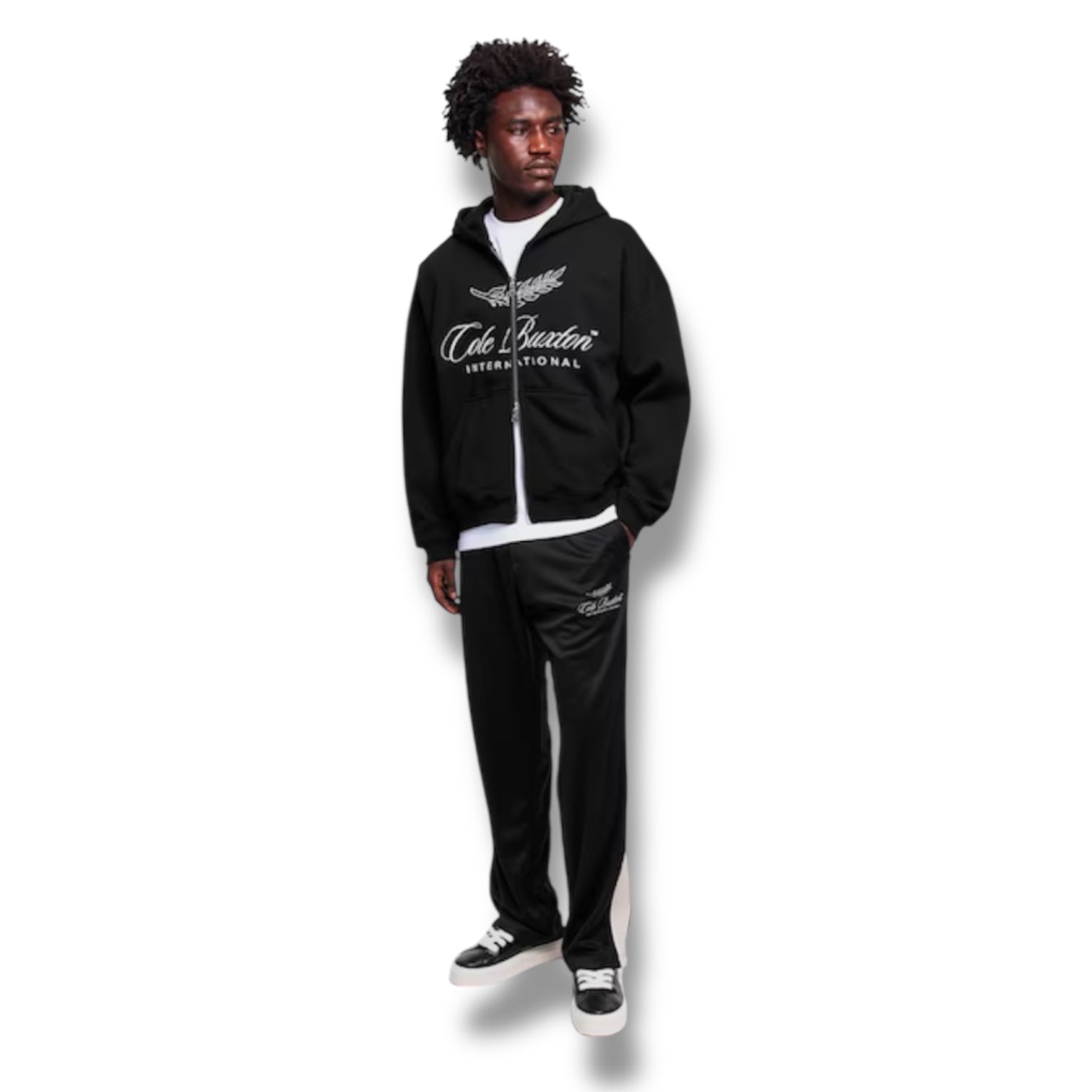 COLE BUXTON INTER FRONT LOGO ZIP UP HOODIE BLACK