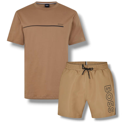 HUGO BOSS STORM T-SHIRT & SWIM SET CAMEL BEIGE