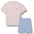 LACOSTE SMALL LOGO T-SHIRT & JERSEY SHORTS SET PINK & LIGHT BLUE