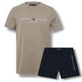TOMMY HILFIGER LOGO T-SHIRT & SWIM SHORTS SET STONE & NAVY BLUE