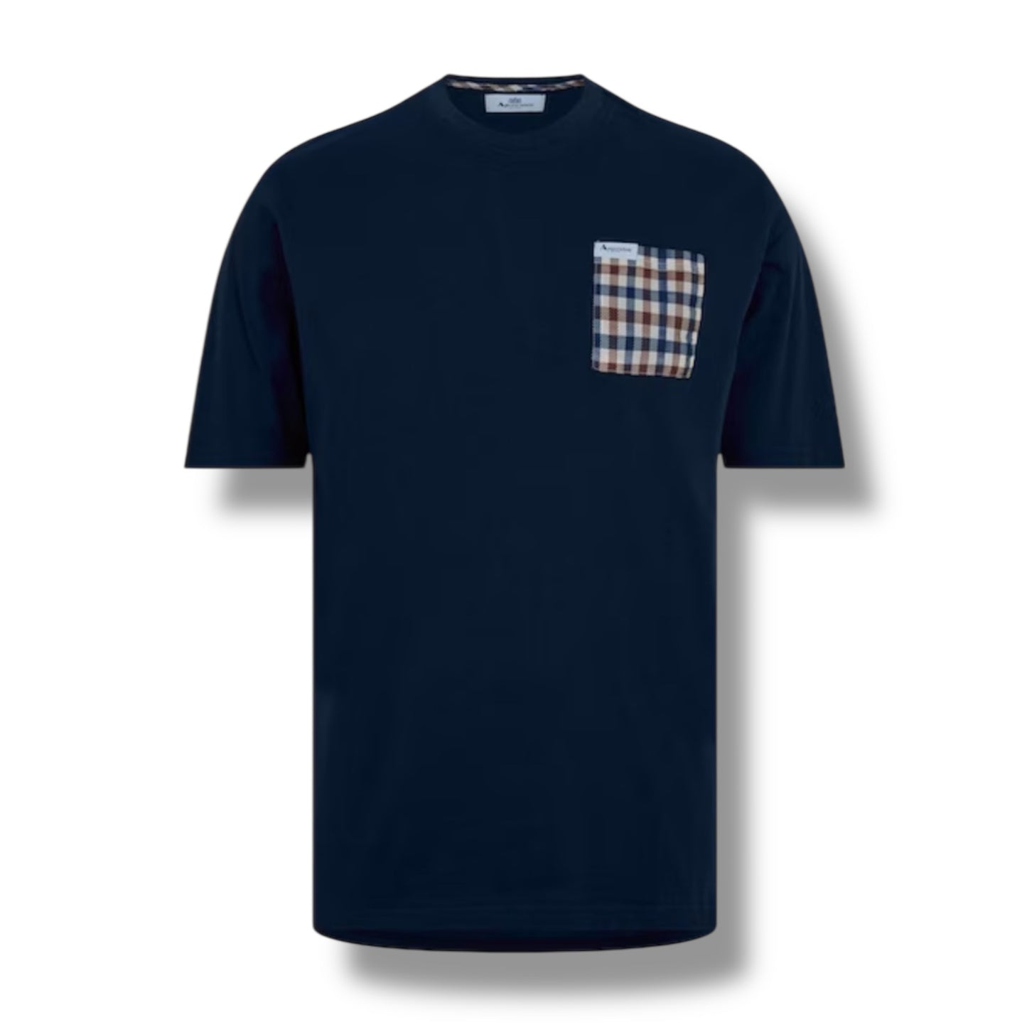 AQUASCUTUM  PATCH POCKET T-SHIRT & CHECK SWIM SHORTS SET NAVY BLUE - BEIGE
