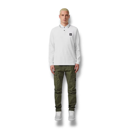STONE ISLAND LONG SLEEVE PATCH LOGO POLO SHIRT WHITE