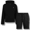 RALPH LAUREN TECH FULL ZIP HOODED SWEATSHIRT & JERSEY SHORTS SET BLACK