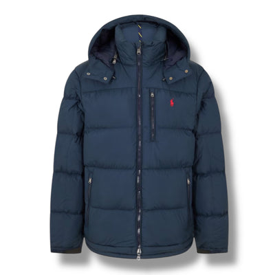 RALPH LAUREN HOODED SHORT PUFFER JACKET NAVY BLUE